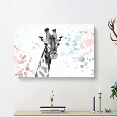 Giraffe With Paint Splashes In Abstract - Wrapped Canvas Painting