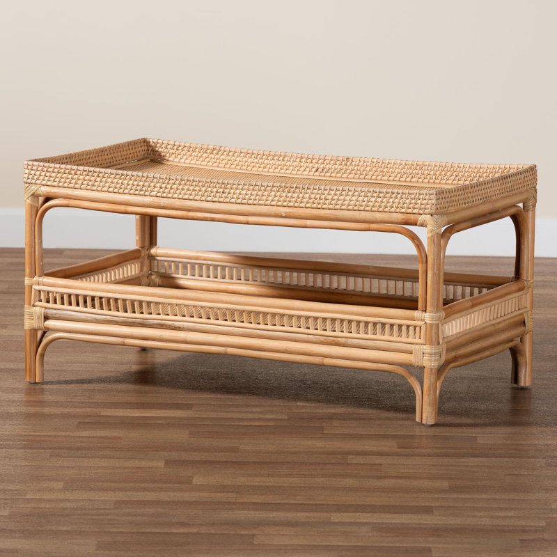 Lombok Natural Rattan Rectangular Coffee Table with Shelf