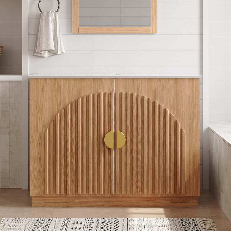 Meuble-lavabo sur pied 36 po en noyer avec comptoir, sans lavabo, Naturel