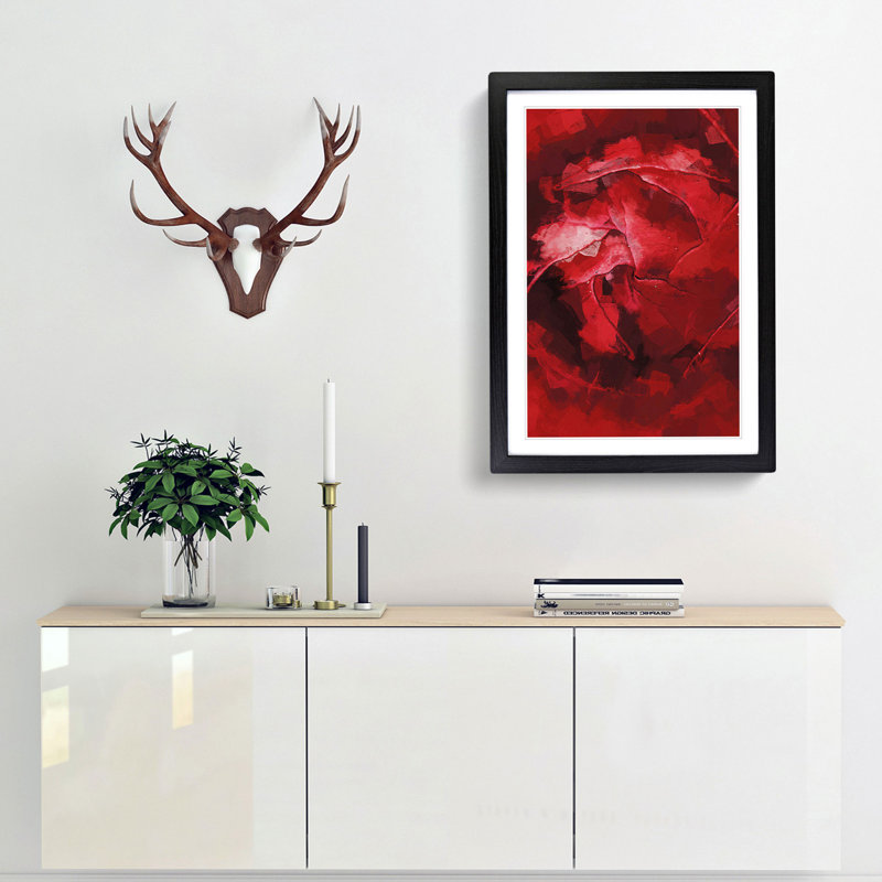 Petals of Red Flower - Picture Frame Graphic Art Print, 87cm H x 62cm W x 2cm D, Black Framed