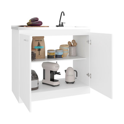 Modern White Kitchen Cabinet Featuring 2 Doors And 3 Shelves, Neutral Aesthetic, Organize Pantry Appliances Contemporary Storage Unit, Dual Doors, High - Quality For Long Standing Use