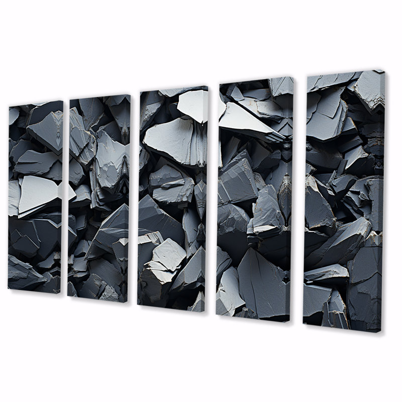 Tachisme - Explosion de roches grises - ensemble d'art mural 5 pièces, H 28 po x l 60 po