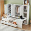 Lit de jour simple en bois avec bureau, armoires, tablettes et 3 tiroirs-5441085