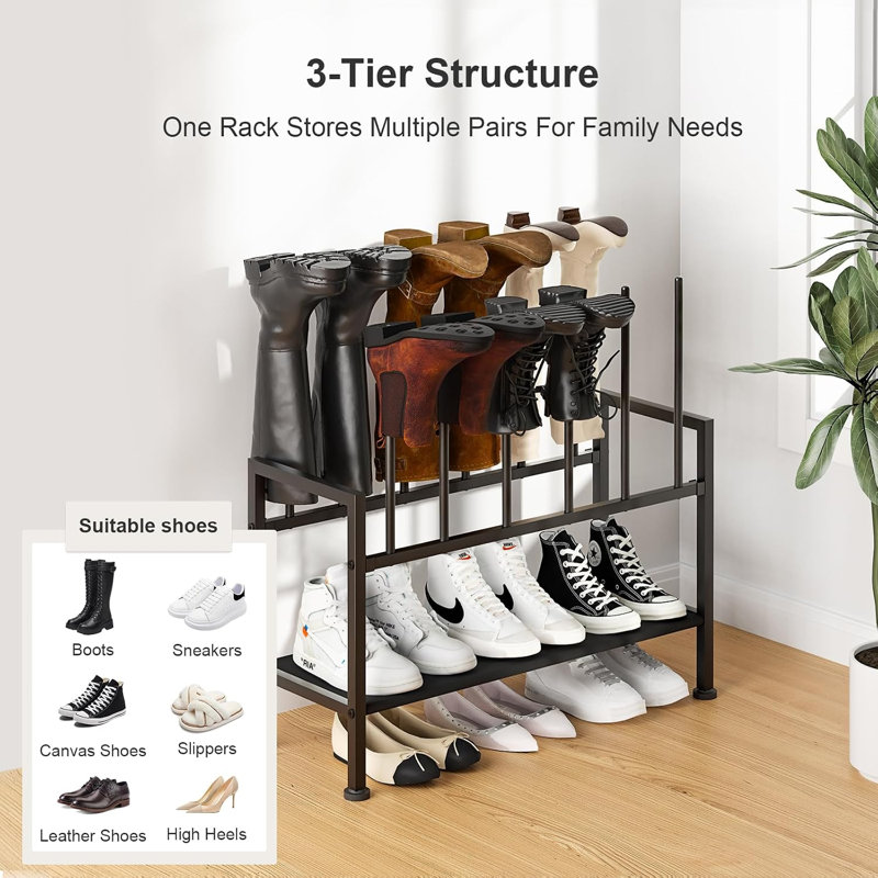 Étagère à chaussures à 3 niveaux et organisateur de placard en métal pour bottes hautes, baskets, talons hauts, étagère de rangement multi-usage