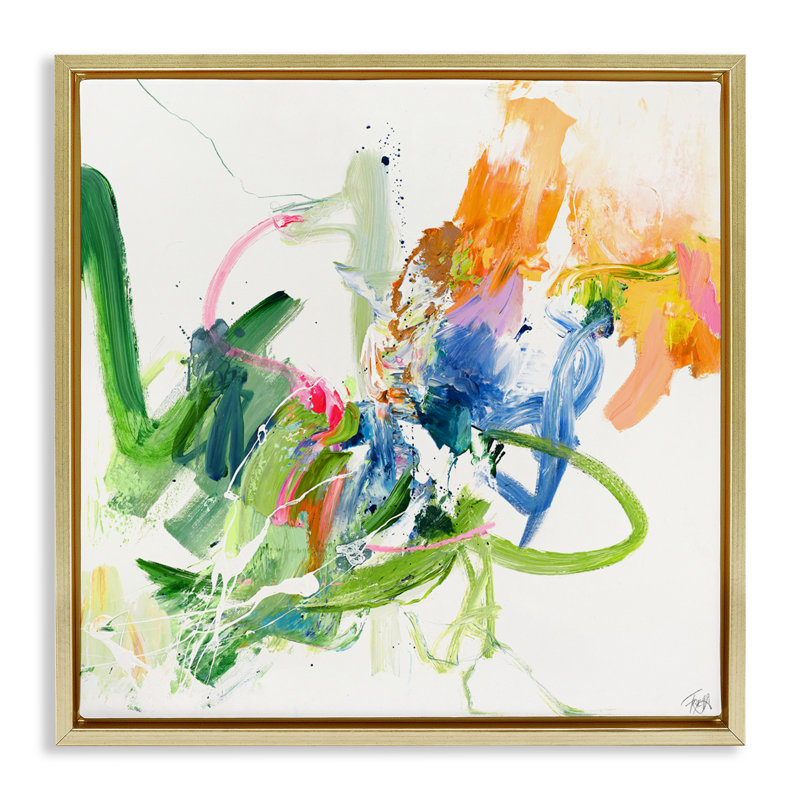 Cadre flottant Confident Green Abstraction, design par Design Fabrikken, H 18 po x l 18 po, Cadre flottant métallique doré
