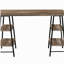 Bureau d'ordinateur, bureau personnel, ordinateur portable, tablettes de rangement, l 48 po, travail, stratifié brun, métal noir, contemporain, moderne