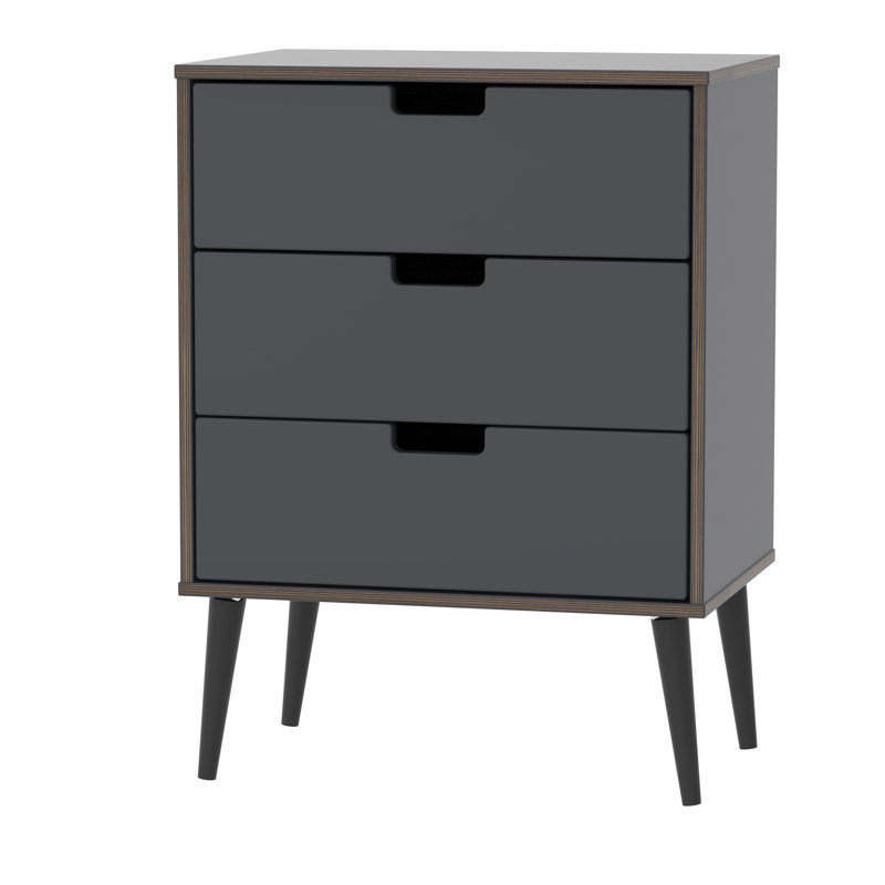 Fully Assembled Fairbury 3 Drawer 57.5Cm W Chest of Drawers, Graphite/Black