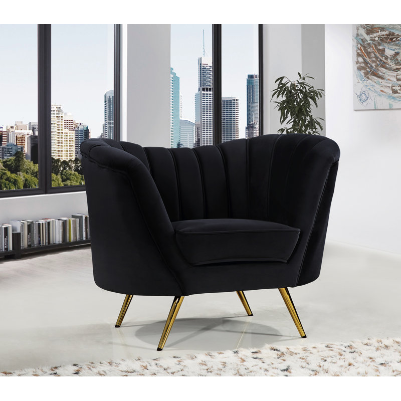 Margo 43" Wide Tufted Velvet Barrel Chair, Black Velvet
