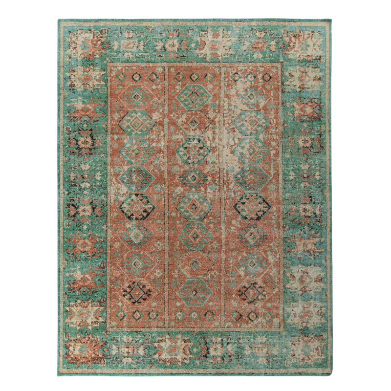 Distressed Homage Hand Knotted Wool Geometric Area Rug, Rectangle 12' x 18'
