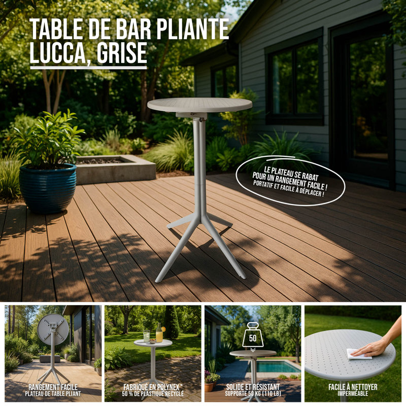 Table de bar Patioflare Lucca, Gris