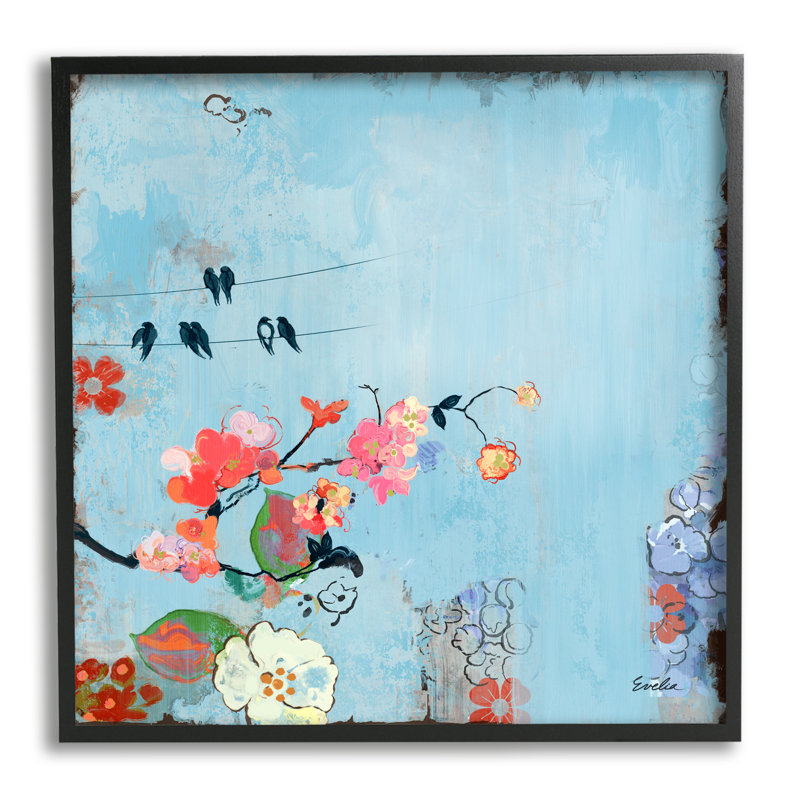 Stupell Industries, oiseaux et fleurs modernes, art giclée par Evelia Designs, Giclée encadrée noir minuit