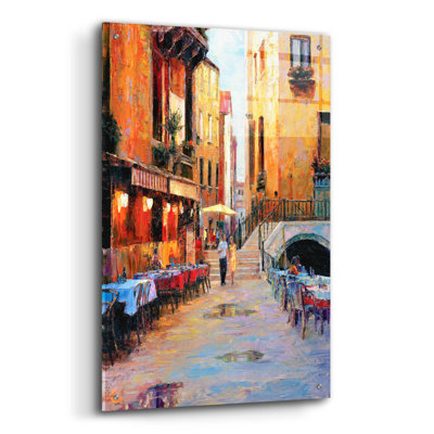 «Street Caf After Rain» par Haixia Liu - peinture sans cadre