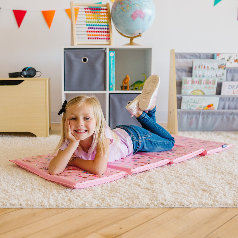 Wildkin Kids Vinyl Nap Mat – Foldable, Durable Rest Mat for Daycare & Preschool - Horses, Pink Horses