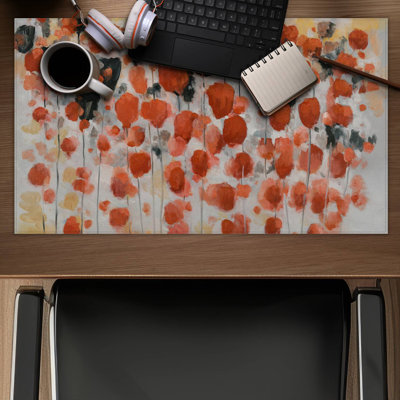 Abstract red dotted flowers field - 14.00"x24.25" Desk mat