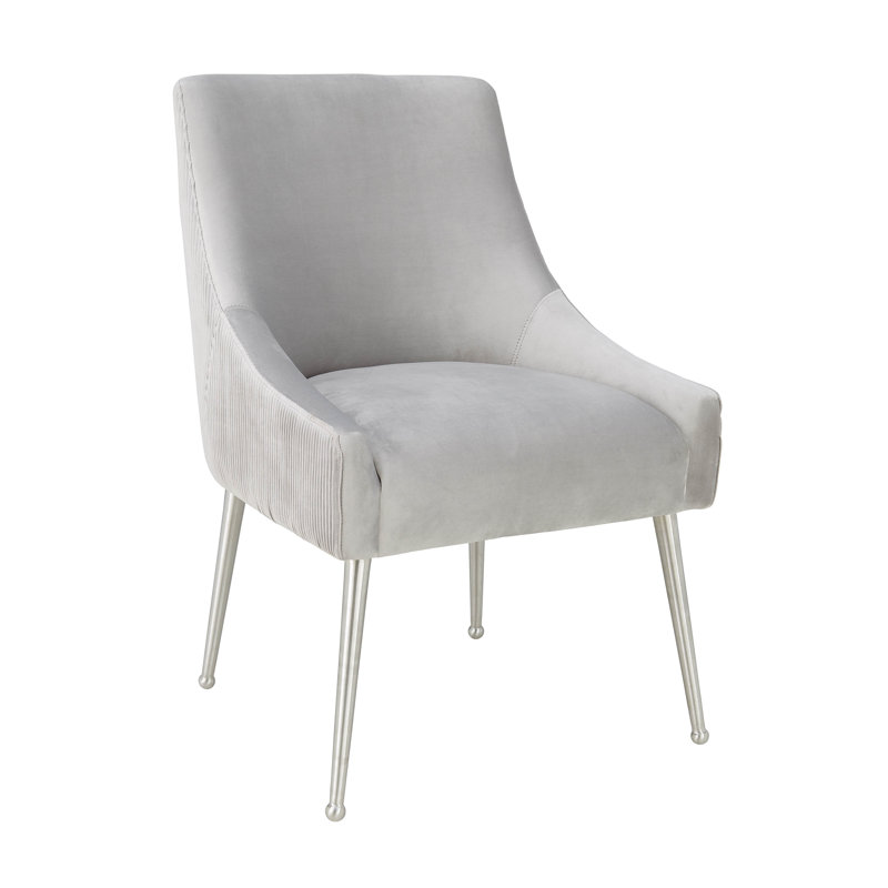 19'' H Velvet Upholstered Side Chair, Light Gray Velvet, Gold