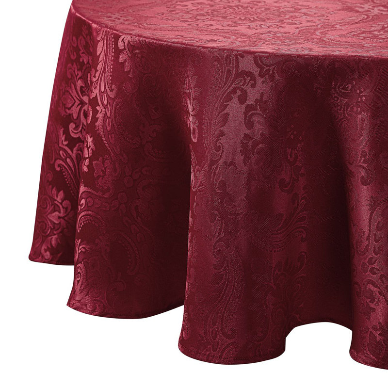 Corson Woven Damask Jacquard Polyester Tablecloth, Cranberry, 90" L x 90" W Round