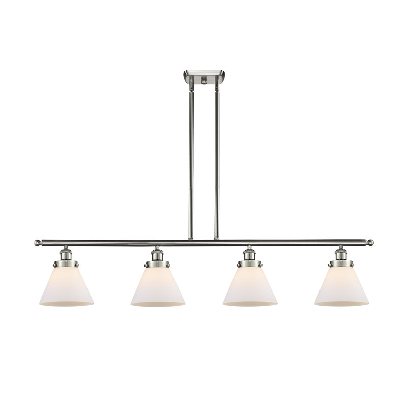 Luminaire pour îlot 4 lumières Cone, Nickel satiné brossé, Blanc mat, DEL