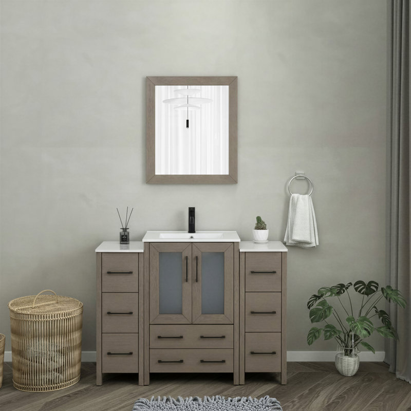 48" Single Bathroom Vanity with Top with Mirror, Driftwood Grey