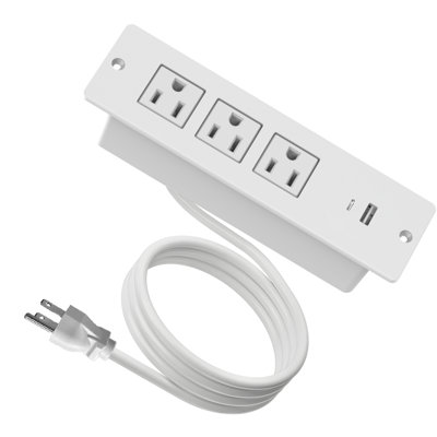 Recessed Power Strip Flush Mount Hidden Charging Station With Usb Plug Multiple Surge Protector Outlet Extender With Extension Cord For Home Office Furniture Nightstand Bed Conference Table (White)