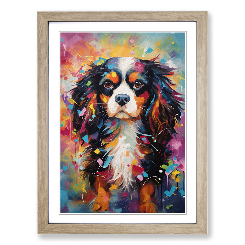 Cavalier King Charles Spaniel Abstract No.2 - Single Picture Frame Print on Wood, Oak Framed, 64cm H x 46cm W x 2cm D