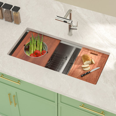 39'' L X 19'' W Undermount Stainless Steel Workstation Kitchen Sink with Mixing Bowl and Cutting Board, 60/40 Double Bowl Kitchen Sink with Accessories