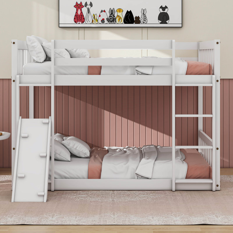 Lit superposé simple au-dessus de simple avec rampe d'escalade, Blanc