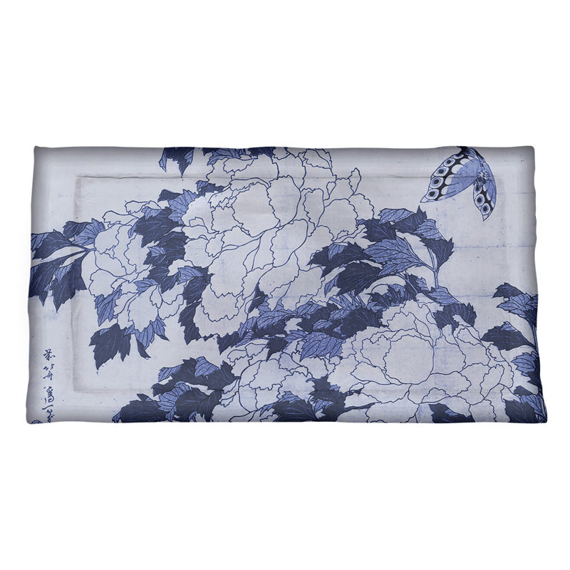 Taie décorative pivoines et papillons, Roi, Polyester, bleu