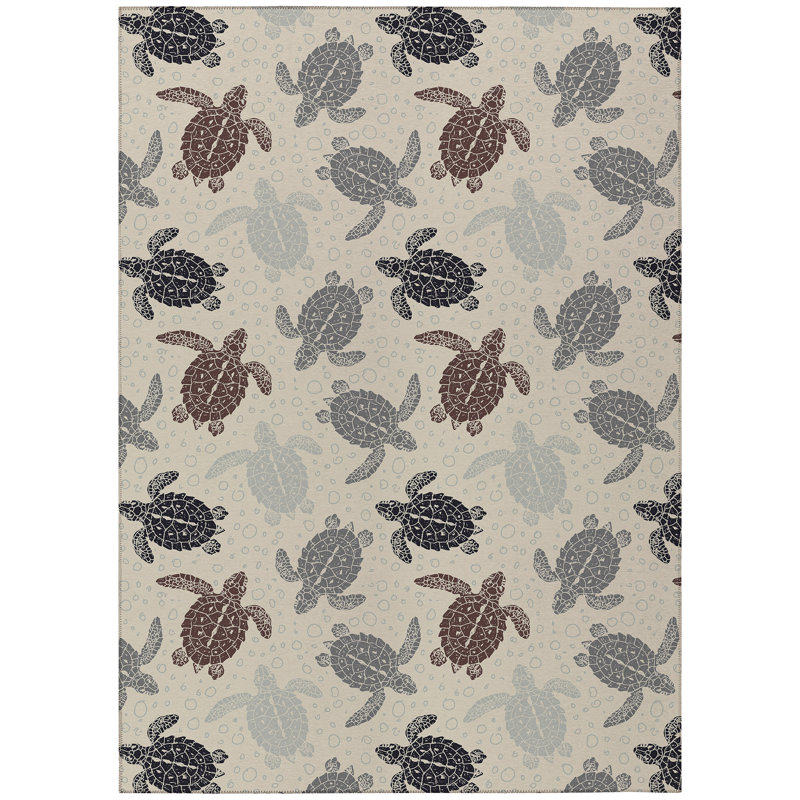 Tapis gris / brun en polyester tissé à la machine intérieur / extérieur Grajeda, Rectangle 3 pi x 5 pi