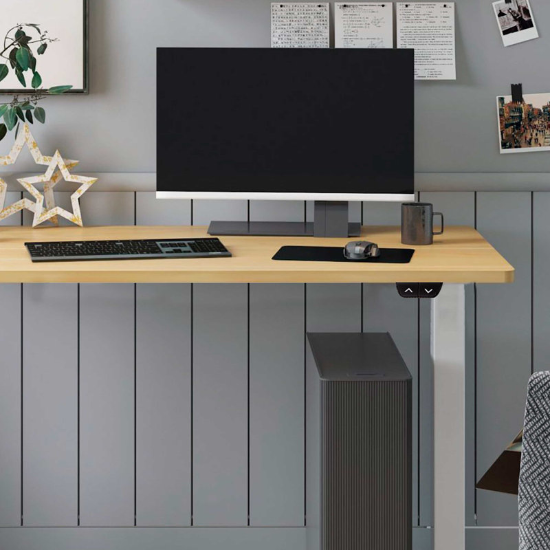 Alvera Adjustable Metal Base Standing Desk, Wood Effect