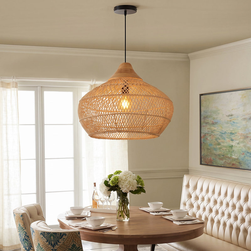 Luminaire suspendu en rotin naturel 1 lumière, H 15,75 po x l 19,69 po x P 19,69 po