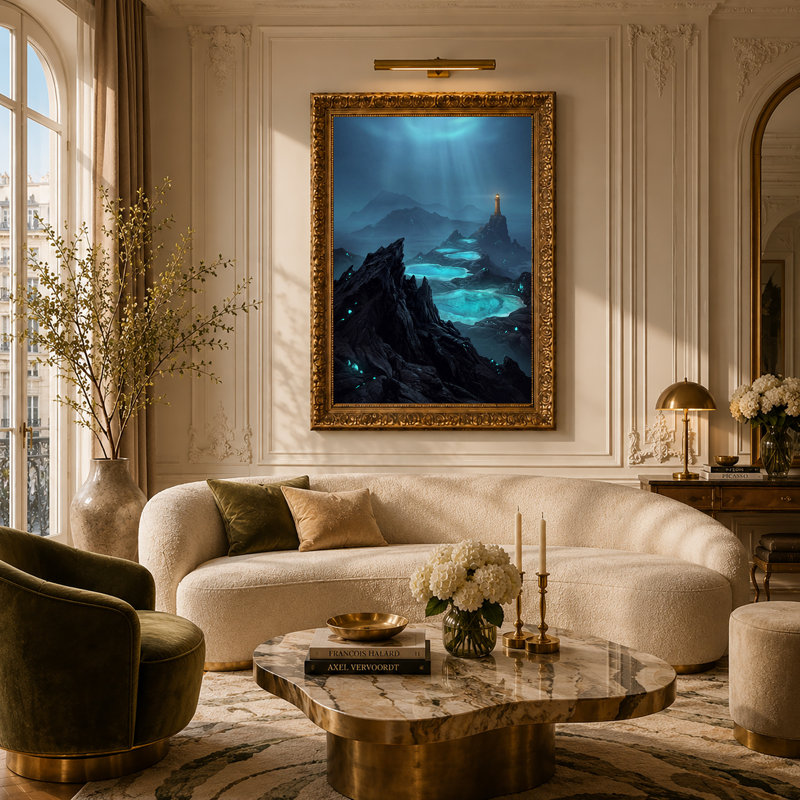 Art mural sur toile, "Phare sur roches dentelées avec piscines bleues", 30"H x 20"W