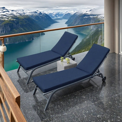 2 coussins de chaise longue d'extérieur bleu marine - remplacement pour patio