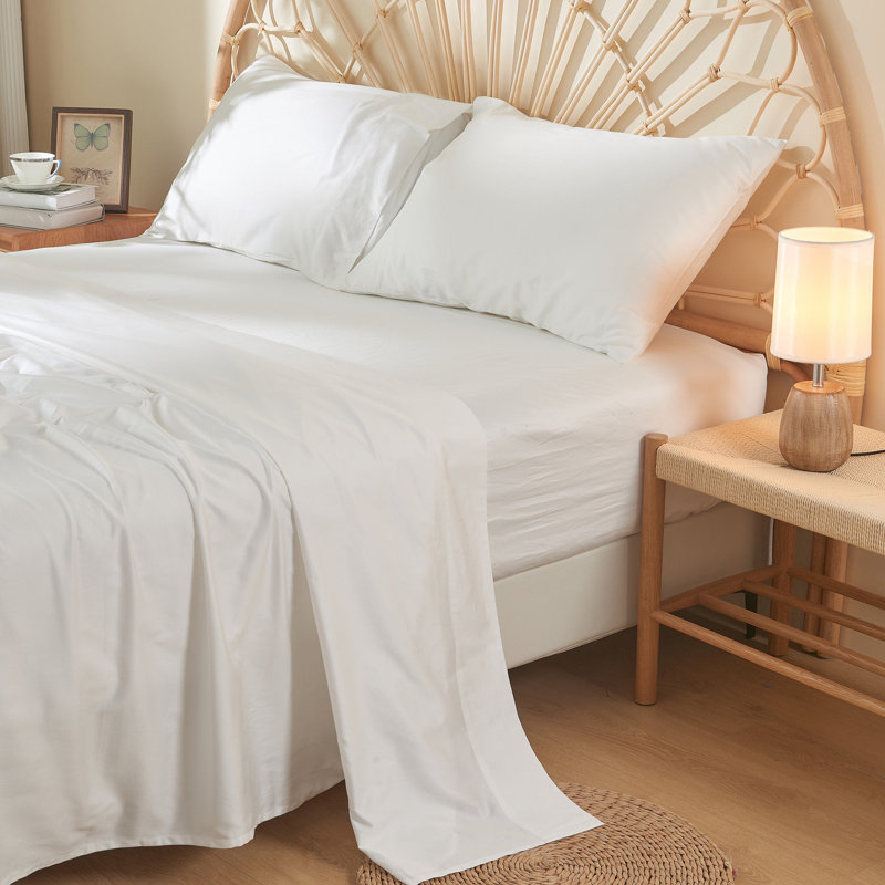 DOZ Long Staple Sateen Sheet Set No Flat Sheet, King Sheet Set, White