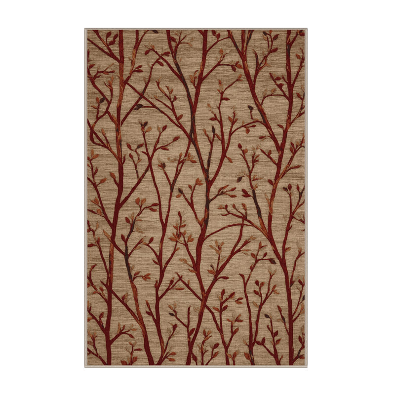 Tapis botanique beige lavable à la machine, Rectangle 7 pi x 10 pi