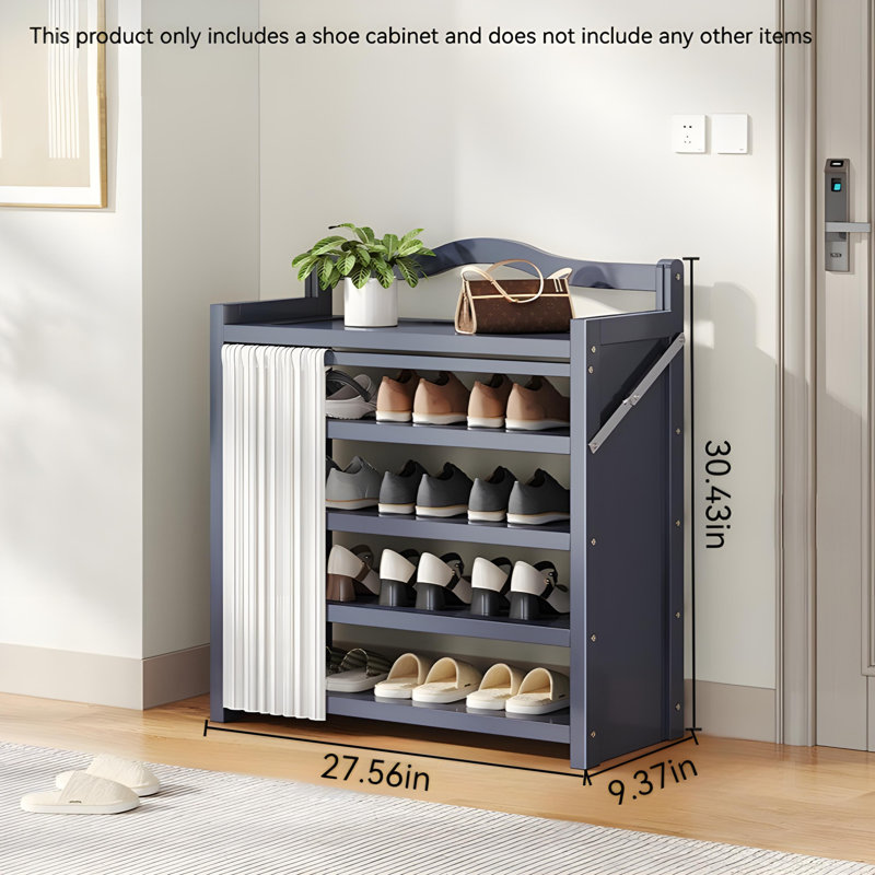 Foldable Shoe Rack For Home - Bamboo Entryway Shoe Organizer With Dust-Proof Curtain, Multi-Layer Design For Easy Storage
