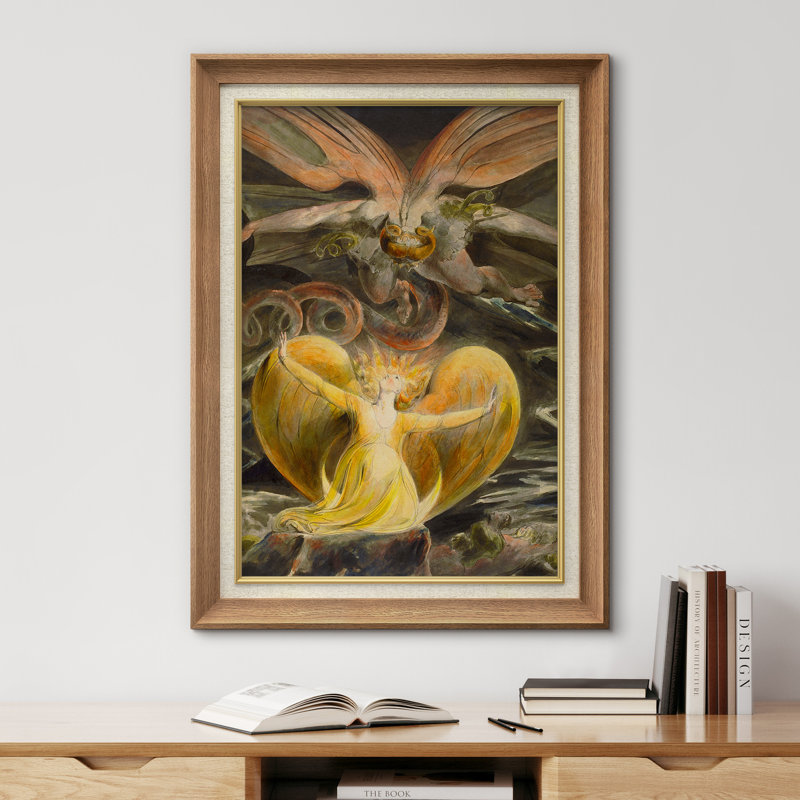 Art gothique, ange et dragon, Natural Premium Frame, H 36 po x l 26 po x P 1,5 po