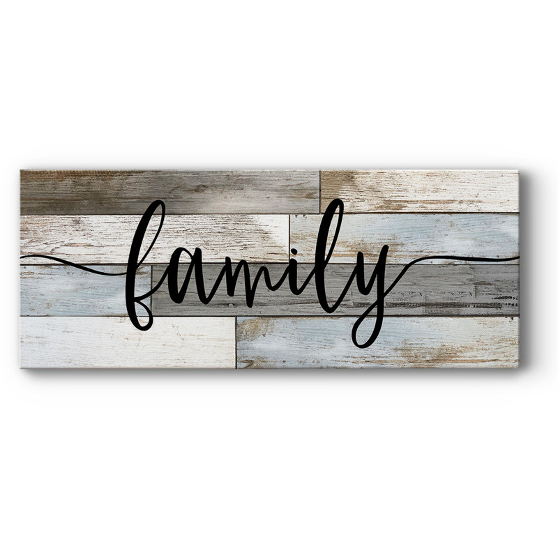 Famille sur toile, art textuel, H 12 po x l 30 po x P 1,5 po