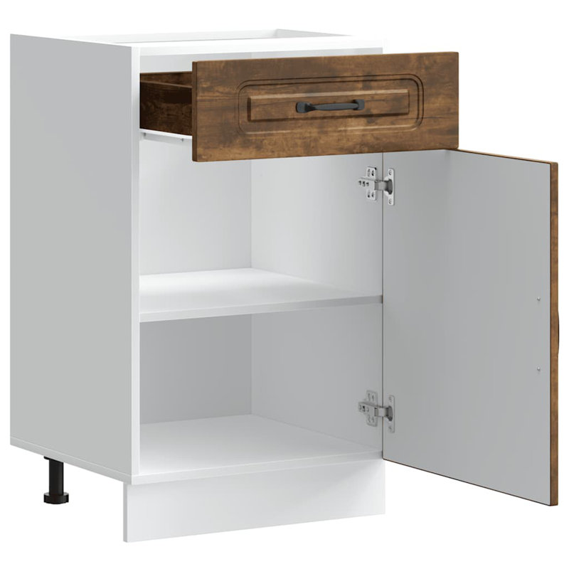 Kitchen Base Cabinet Kalmar Engineered Wood, 81.5cm H x 50cm W x 46cm D, Smoked Oak