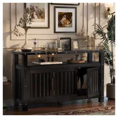 U_STYLED 55.1" Pine Wood Buffet Cabinet with 3-Door Storage, Black Sideboard for Dining Room and Kitchen