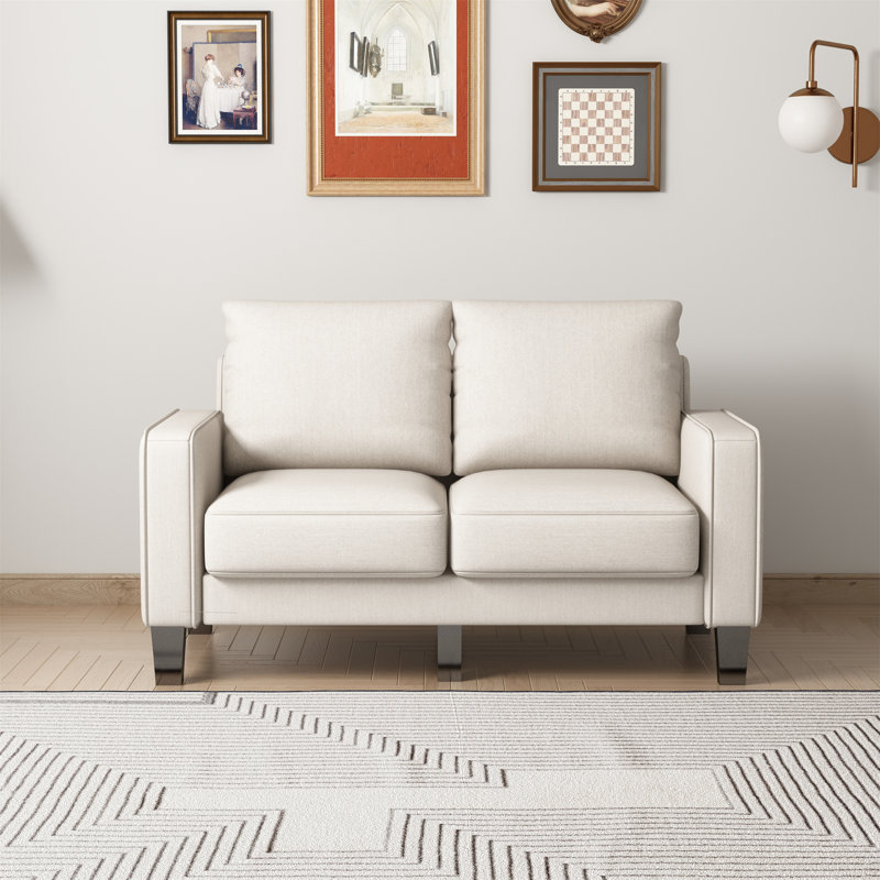 Causeuse à accoudoirs carrés 53 po, Mélange de lin beige