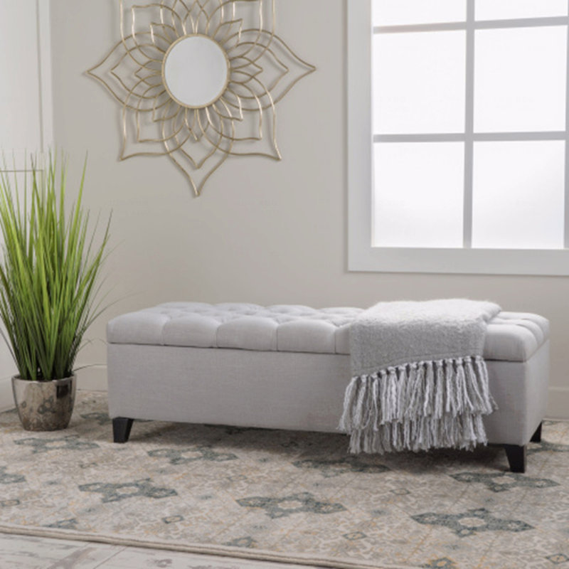 Repose-pieds avec rangement, revêtement en tissu, Gris