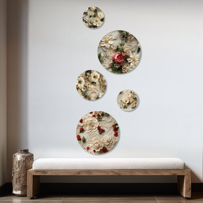Todmorden - Floral Floral Round Wall Art Set Of 5