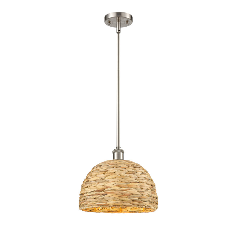 Malaga Woven Rattan 1 Light Stem Hung Pendant, 130.75" H x 12" W x 12" D, Satin Nickel