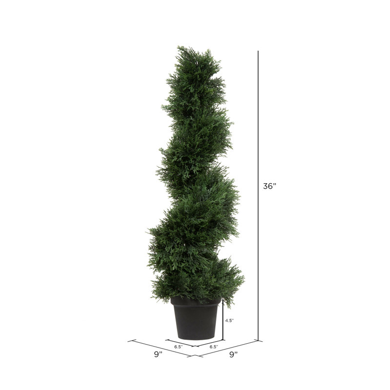 Artificial Potted Green Cedar Spiral Tree, 36" H x 9" W x 9" D