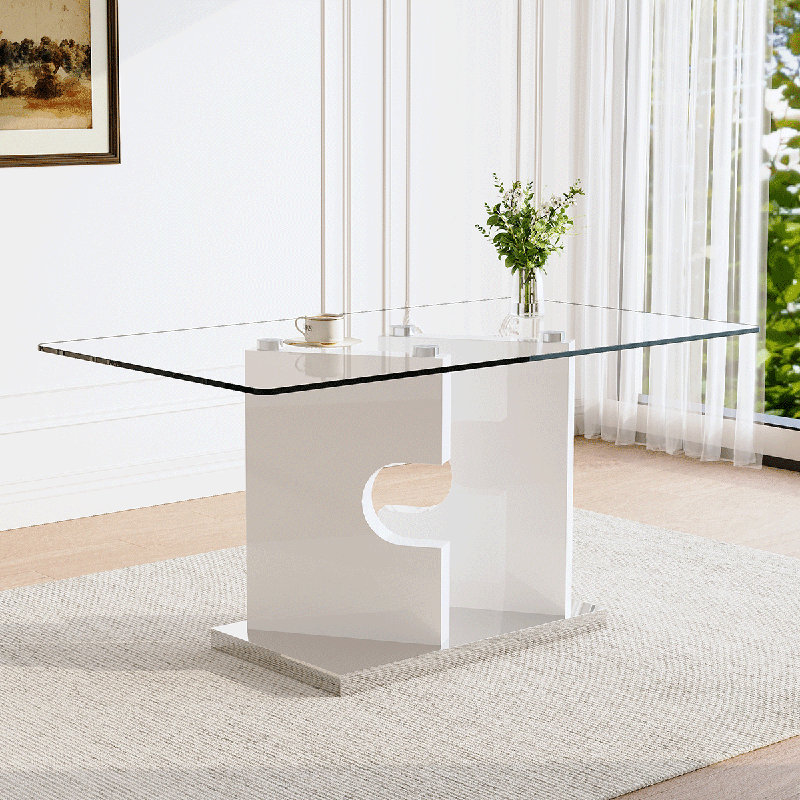 Table de salle à manger 63 ", table de cuisine avec base en métal, Blanc