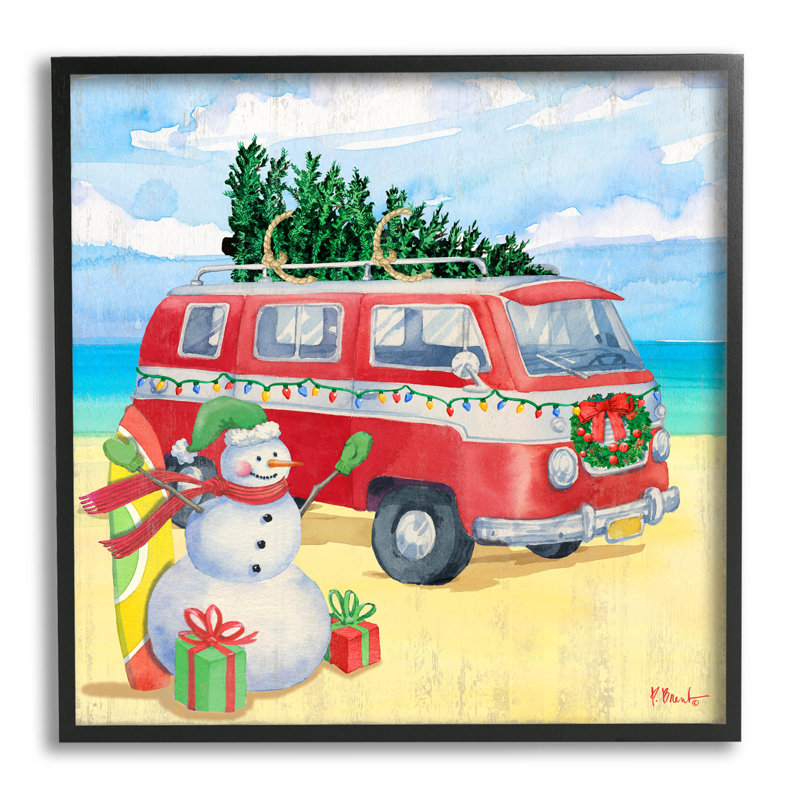 Christmas Beach Nautical Van at-101, Giclée encadrée noir minuit, H 12 po x l 12 po x P 1,5 po