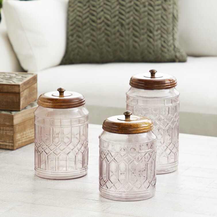Vicknair Round Textured Glass Kitchen Canister Set Ophelia & Co.