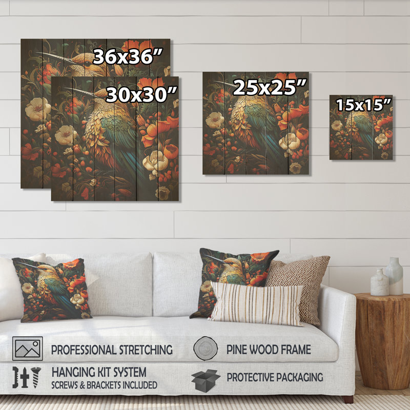 «Hummingbird Gardens Guardian», animal colibri sur bois, H 25 po x l 25 po