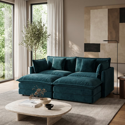 Oversized 2-Seater Chenille Modular Sofa with 2 Movable Ottomans, Double-Lounge Design