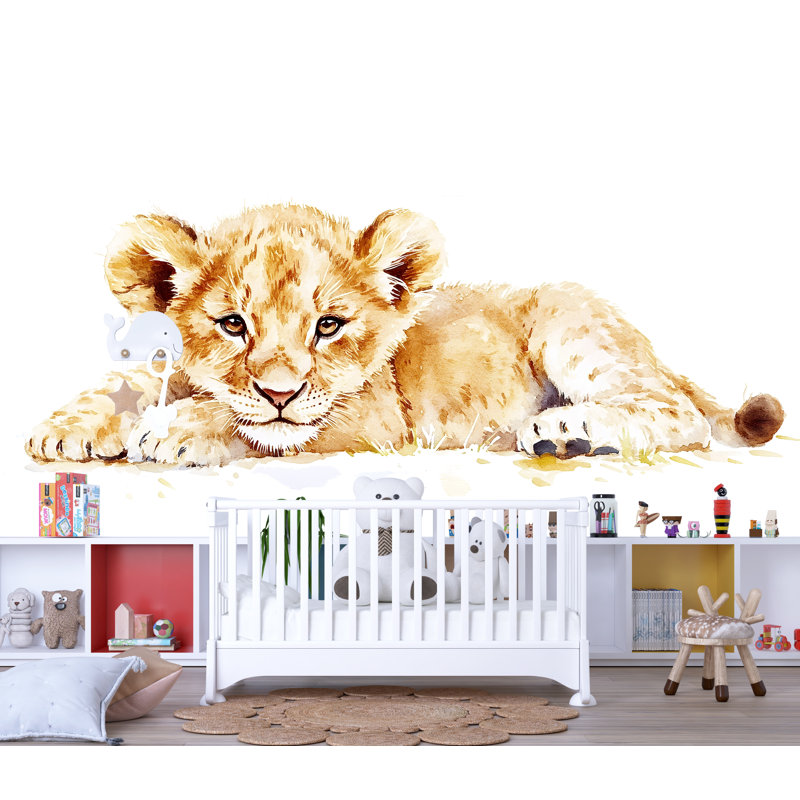 Art mural bébé lion, chambre de bébé lion, safari, chambre d'enfant, art 164Mv, H 55 po x l 29 po